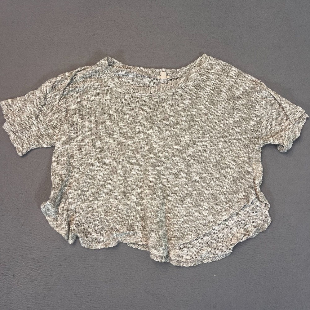 Ecote Womens Sz Small Heather Gray Black Geometric Short‎ Sleeve Top Flow Weave
